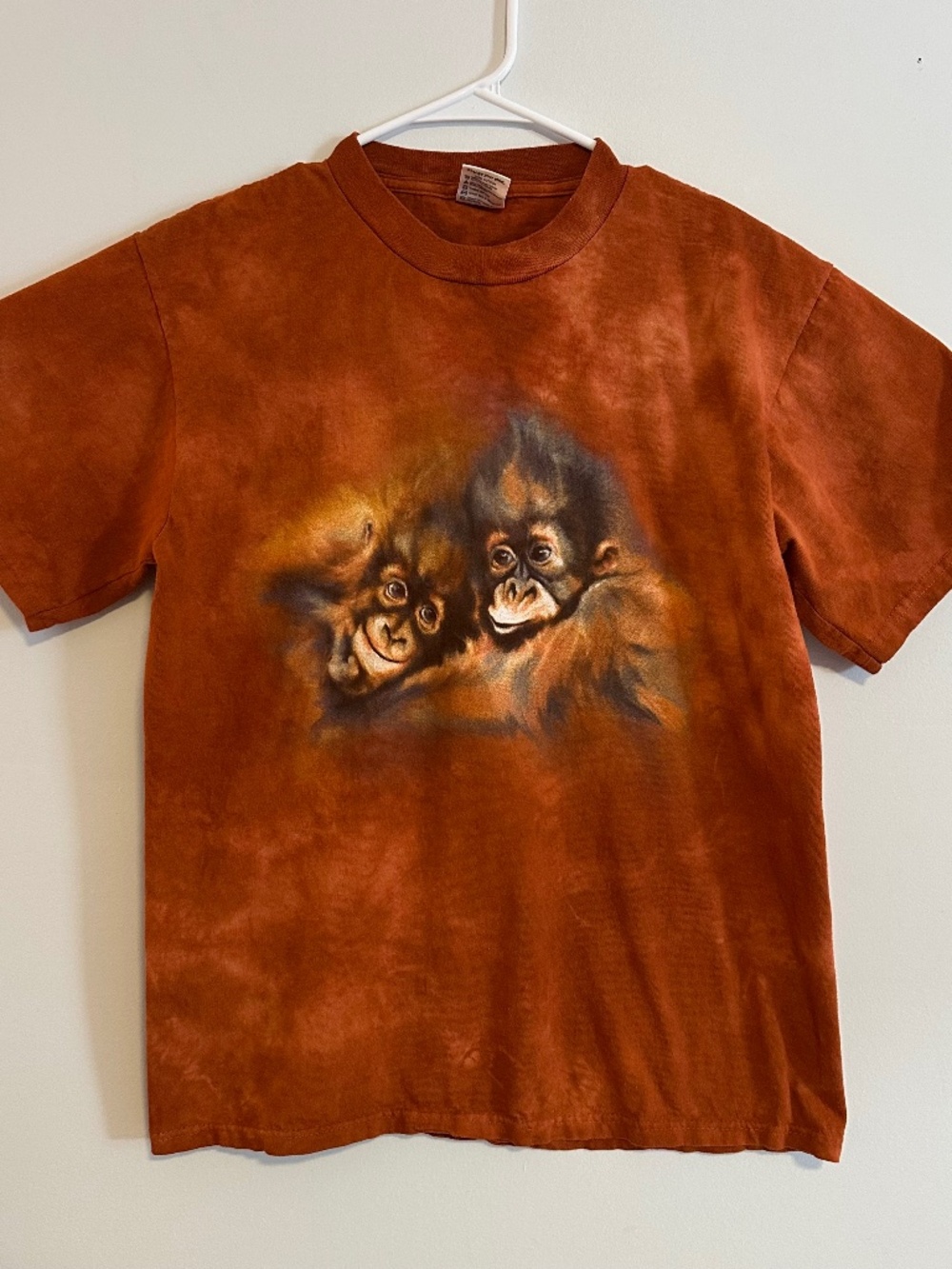Monkey Graphic Animal Print T-Shirt Medium Orange Acid Wash Y2K Short Sleeve